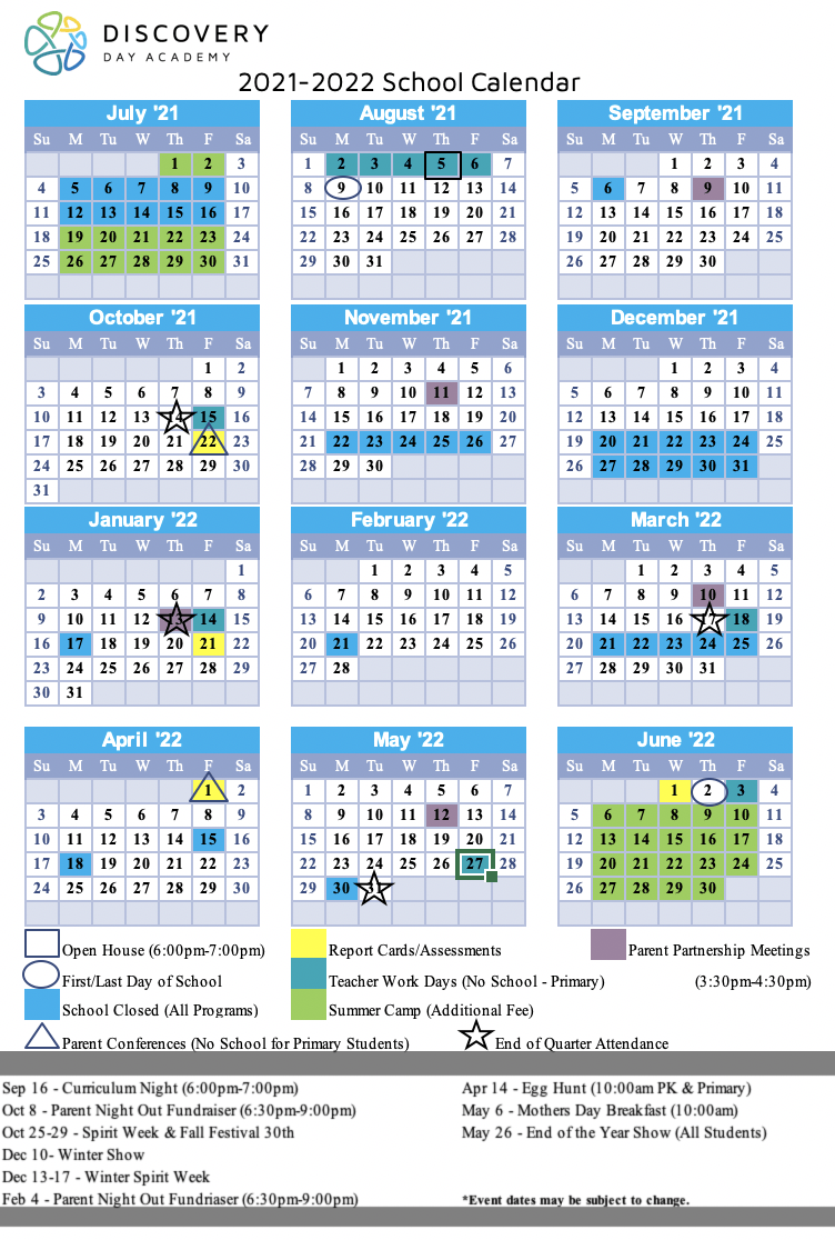 20212022SchoolCalendar Discovery Day Academy